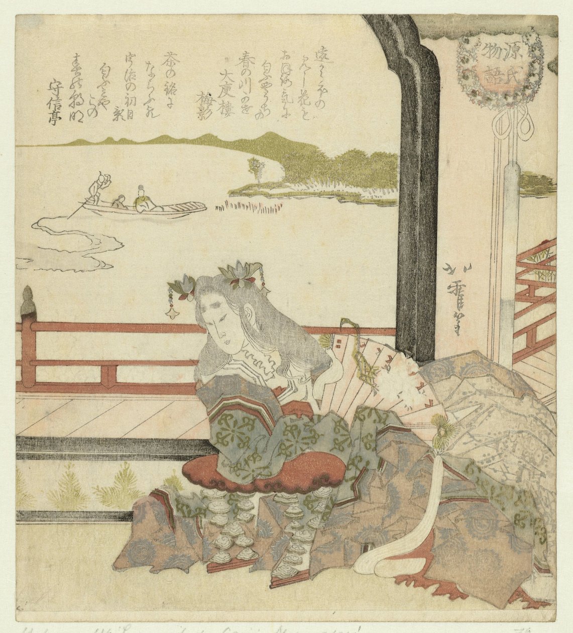 Kvinna på en balkong The Story of Genji (serietitel) Genji monogatari (serietitel på objekt) av Karyôsai Hokuga