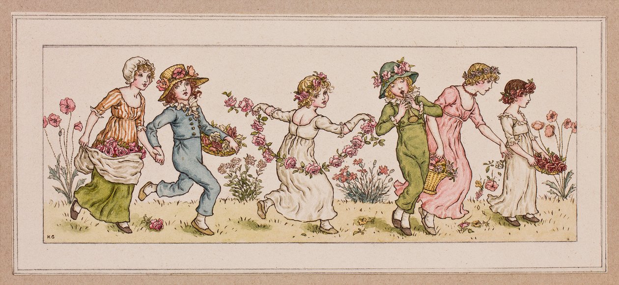 Blommor och musik (bläck och wc på papper) av Kate Greenaway