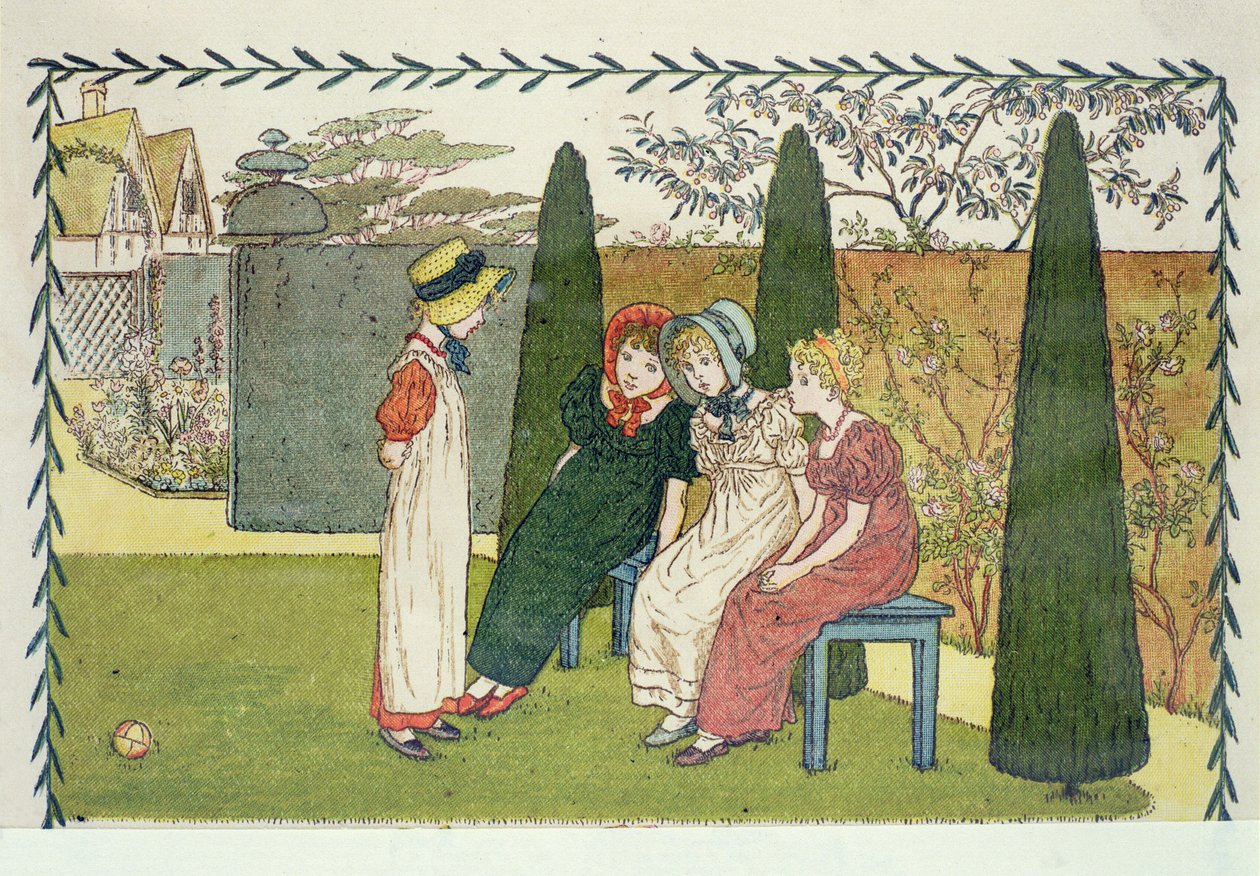 I trädgården, från "En dag i ett barns liv av Kate Greenaway