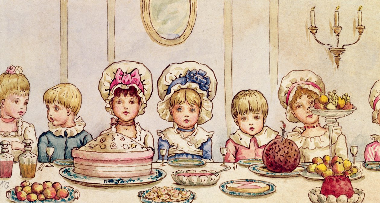 Supper, från "Christmas in Little Peopleton Manor" i Illustrated London News, Christmas, 1879 av Kate Greenaway