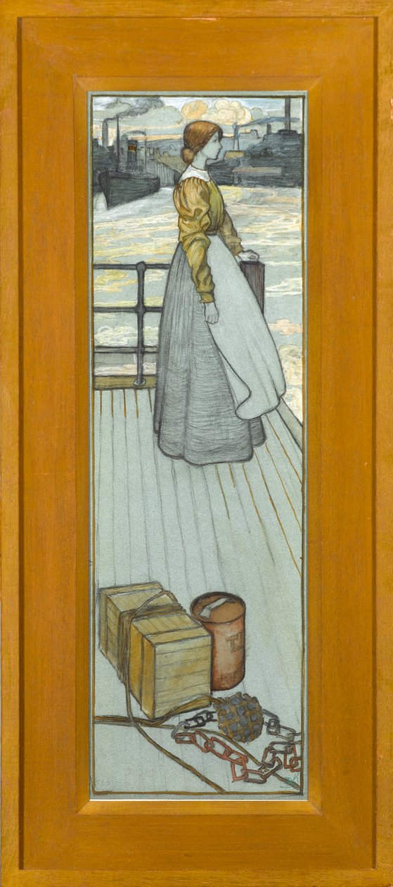 I väntan på Dartmouth Ferry, ca 1910 (krita på blått papper) av Kate Blackmore