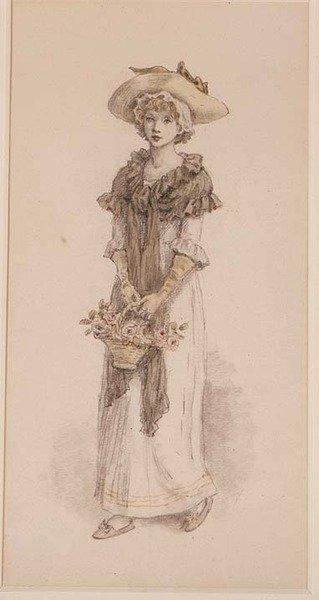 En korg med rosor (penna, akvarell) av Kate Greenaway