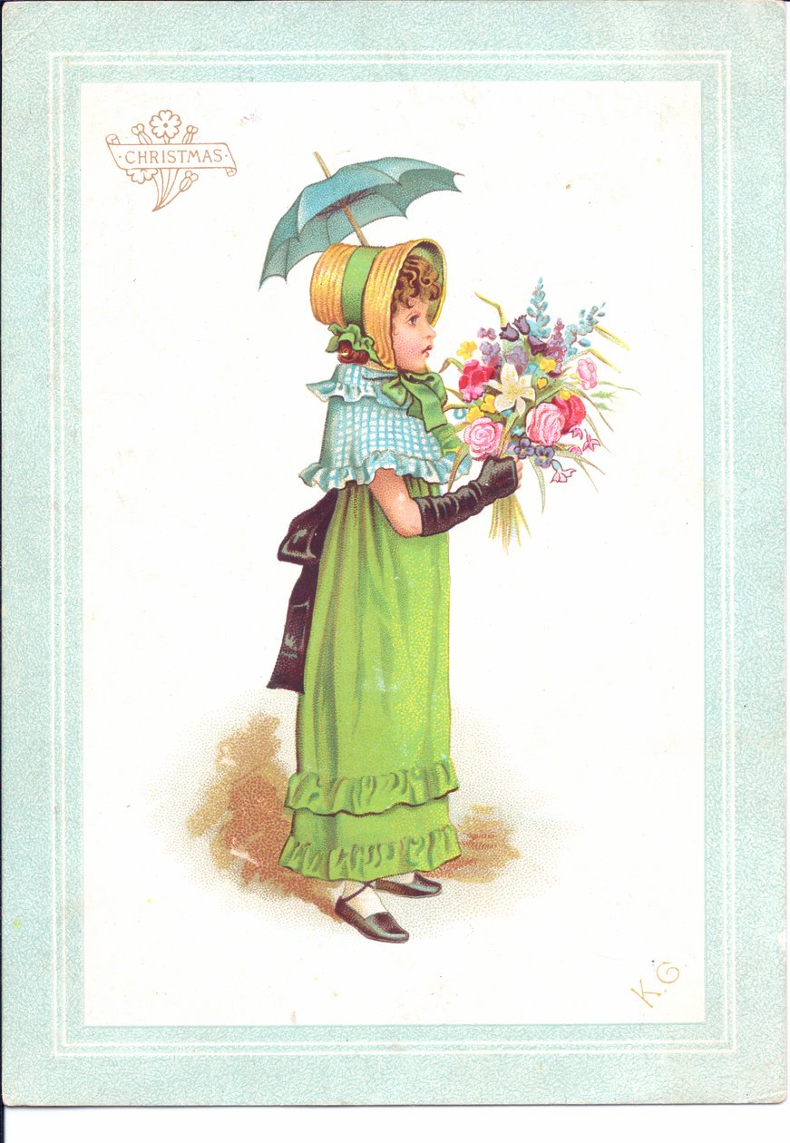 Ett viktorianskt gratulationskort av barn i snygg kostym som dansar, c.1880 av Kate Greenaway