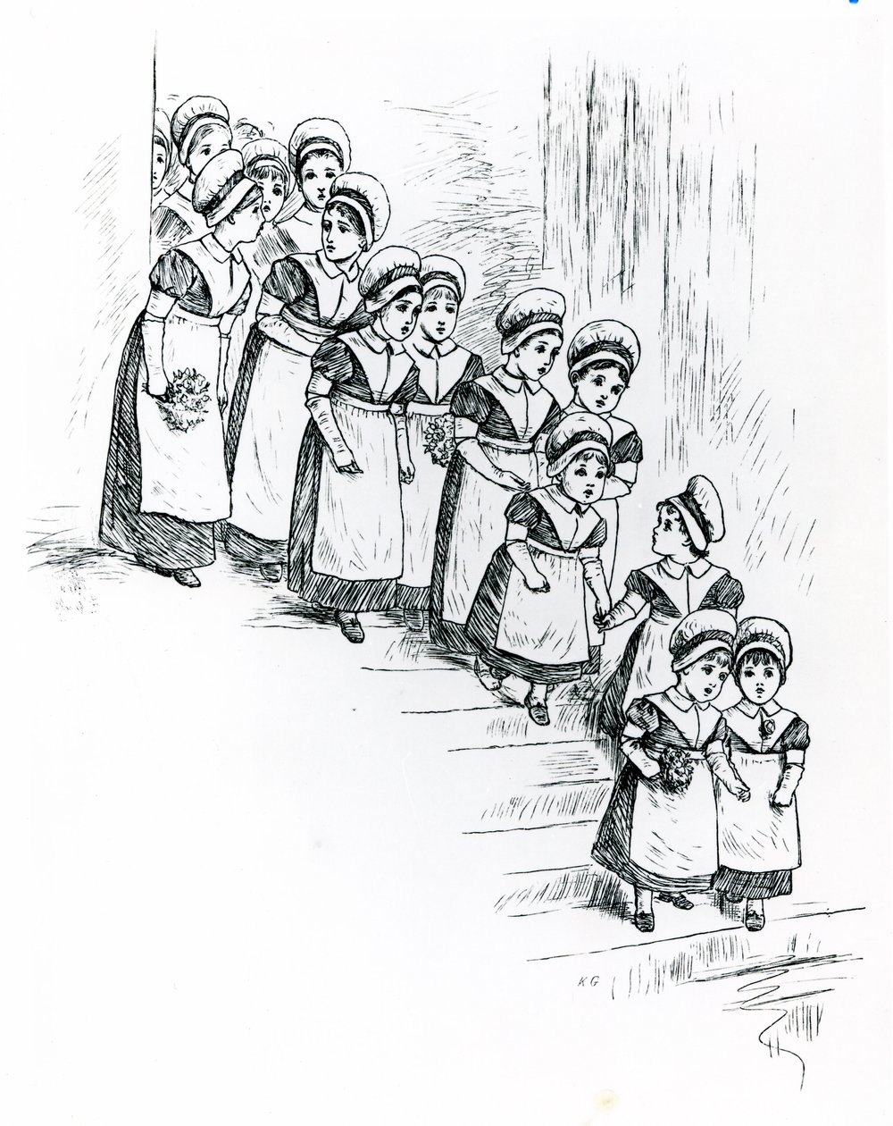 Välgörenhetsbarn, ca 1880 (gravyr) av Kate Greenaway