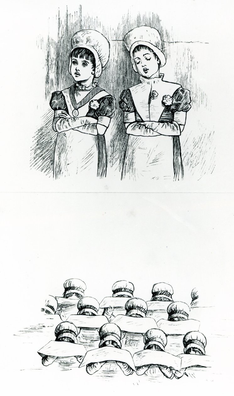 Välgörenhetsbarn, ca 1880 (gravyr) av Kate Greenaway