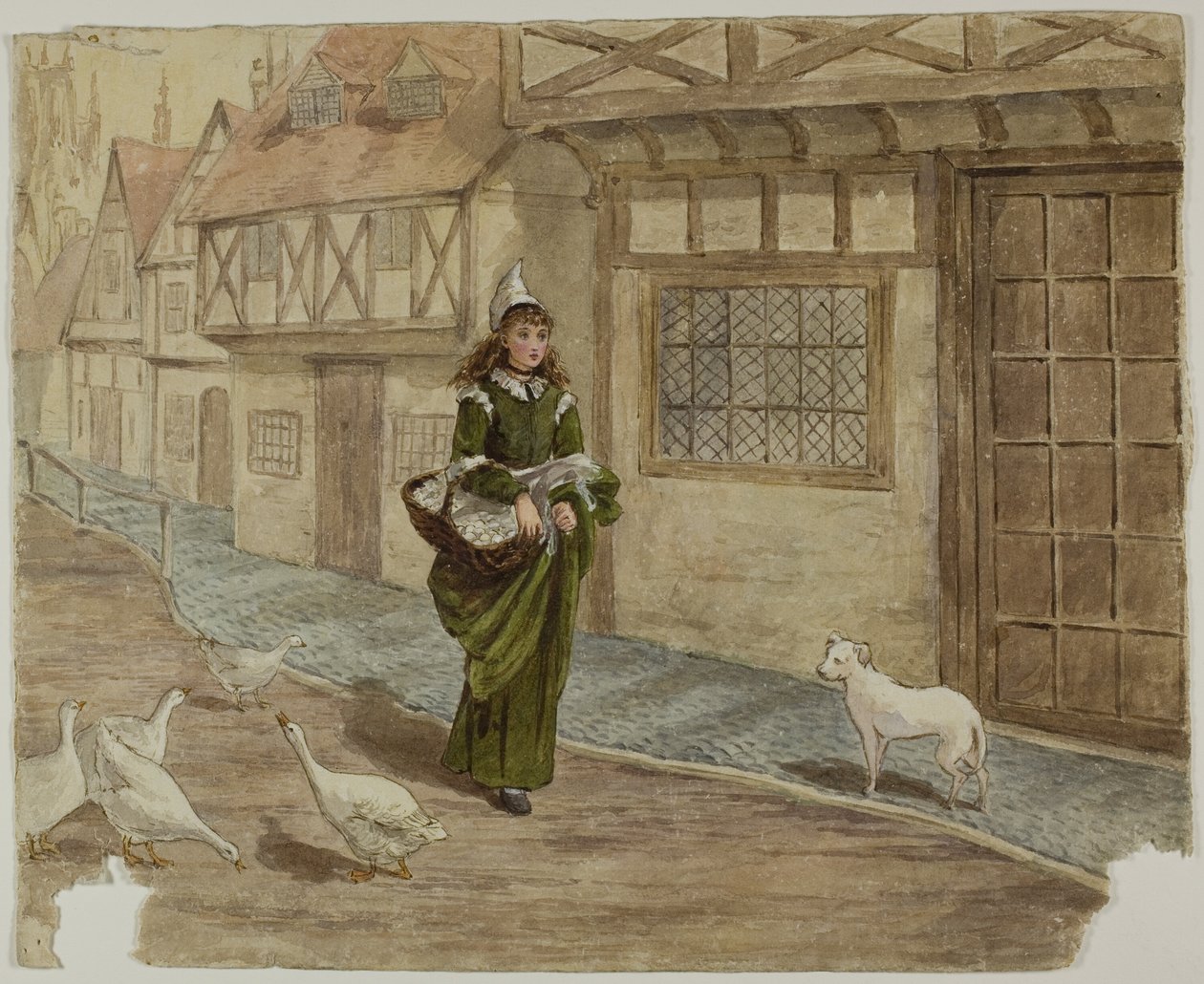 Flicka med ägg och gäss av Kate Greenaway