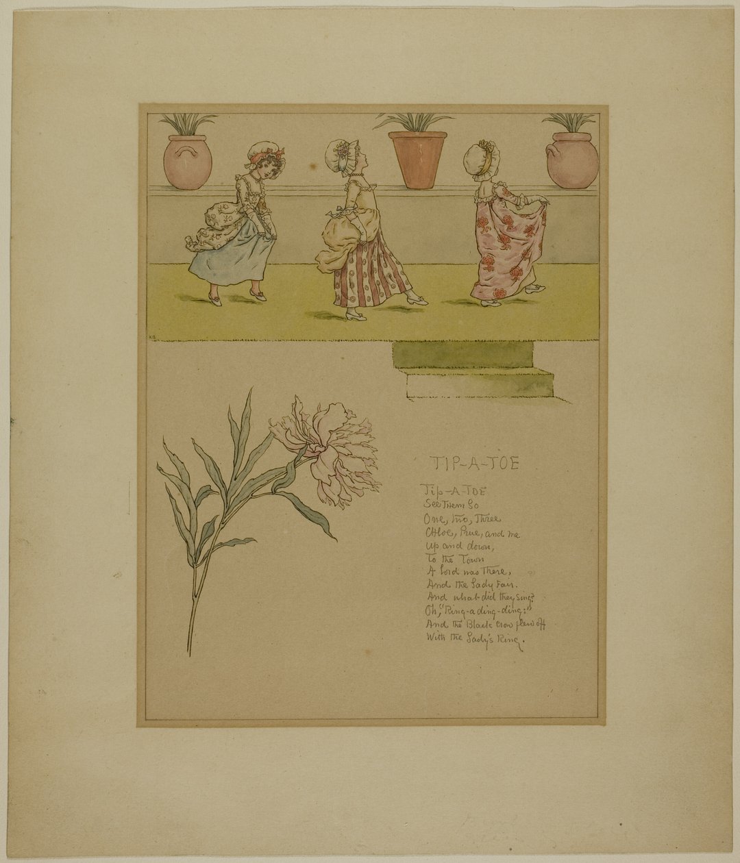 Studie för Tip a Toe, från Marigold Garden av Kate Greenaway