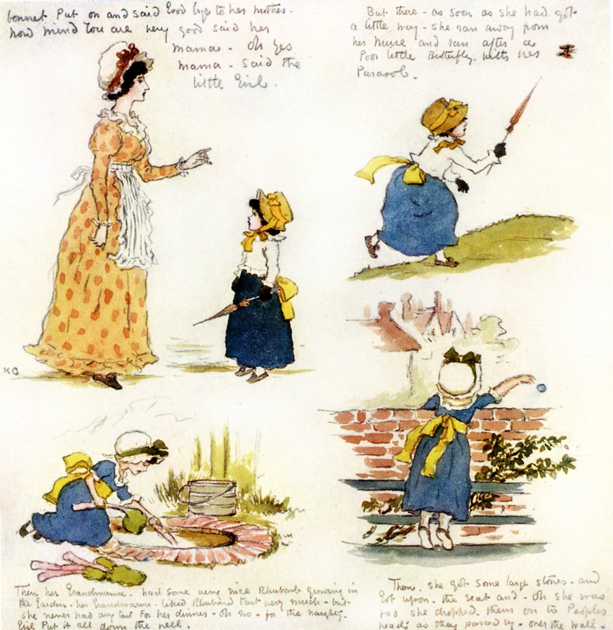 "Den stygga lilla flickan som gick för att träffa sin mormor" av Kate Greenaway. av Kate Greenaway