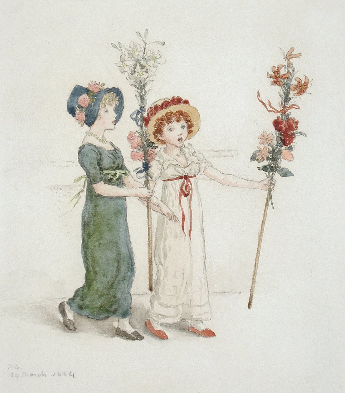 Två barn med käppar av Kate Greenaway