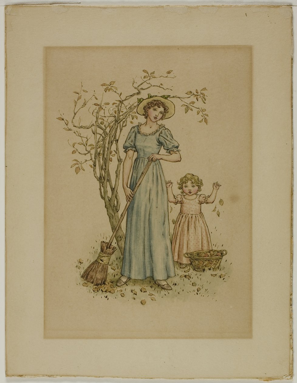 Kvinna med kvast och liten flicka av Kate Greenaway