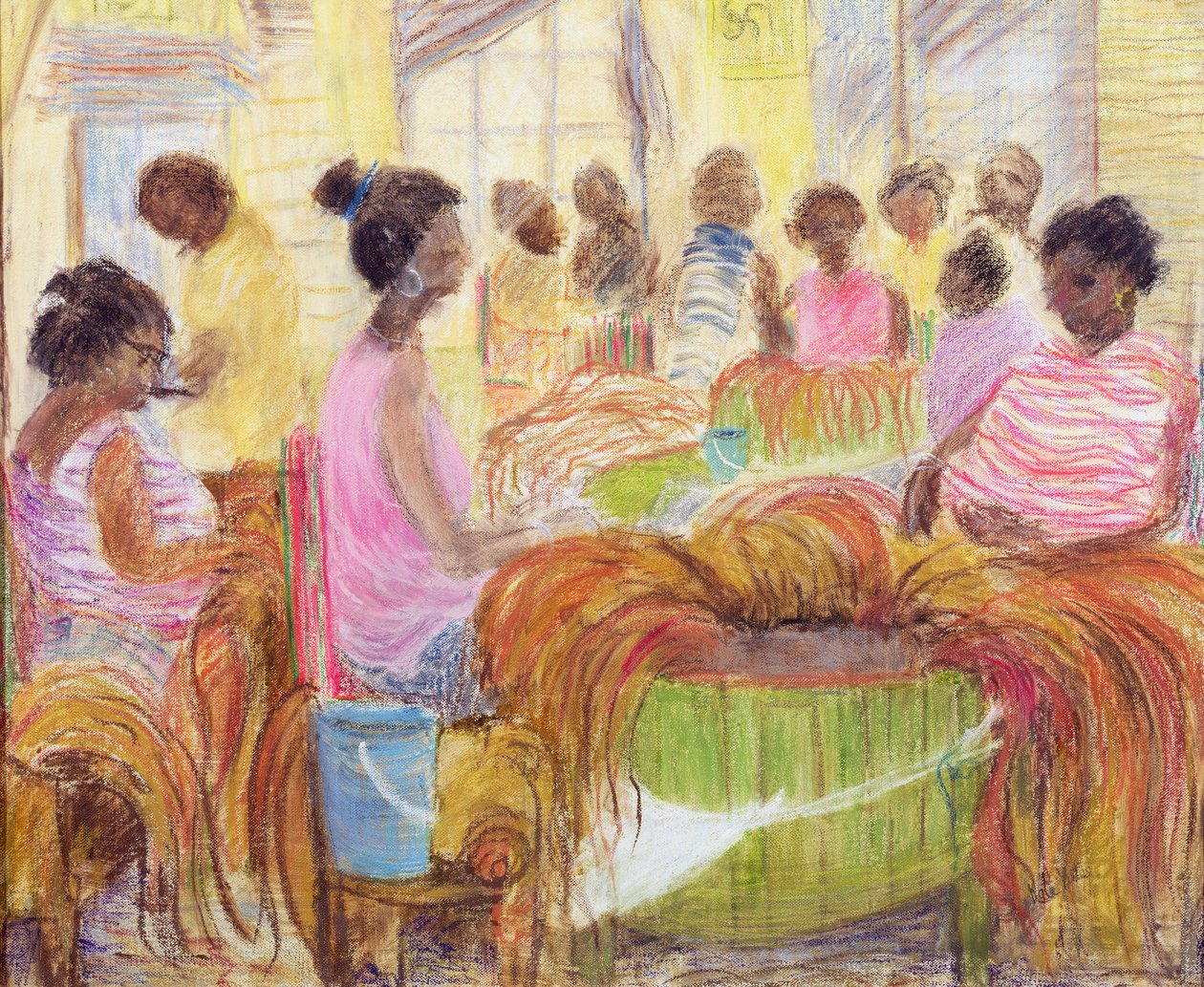 Cigar Factory, Havanna (olja och pastell på duk) av Kate Yates