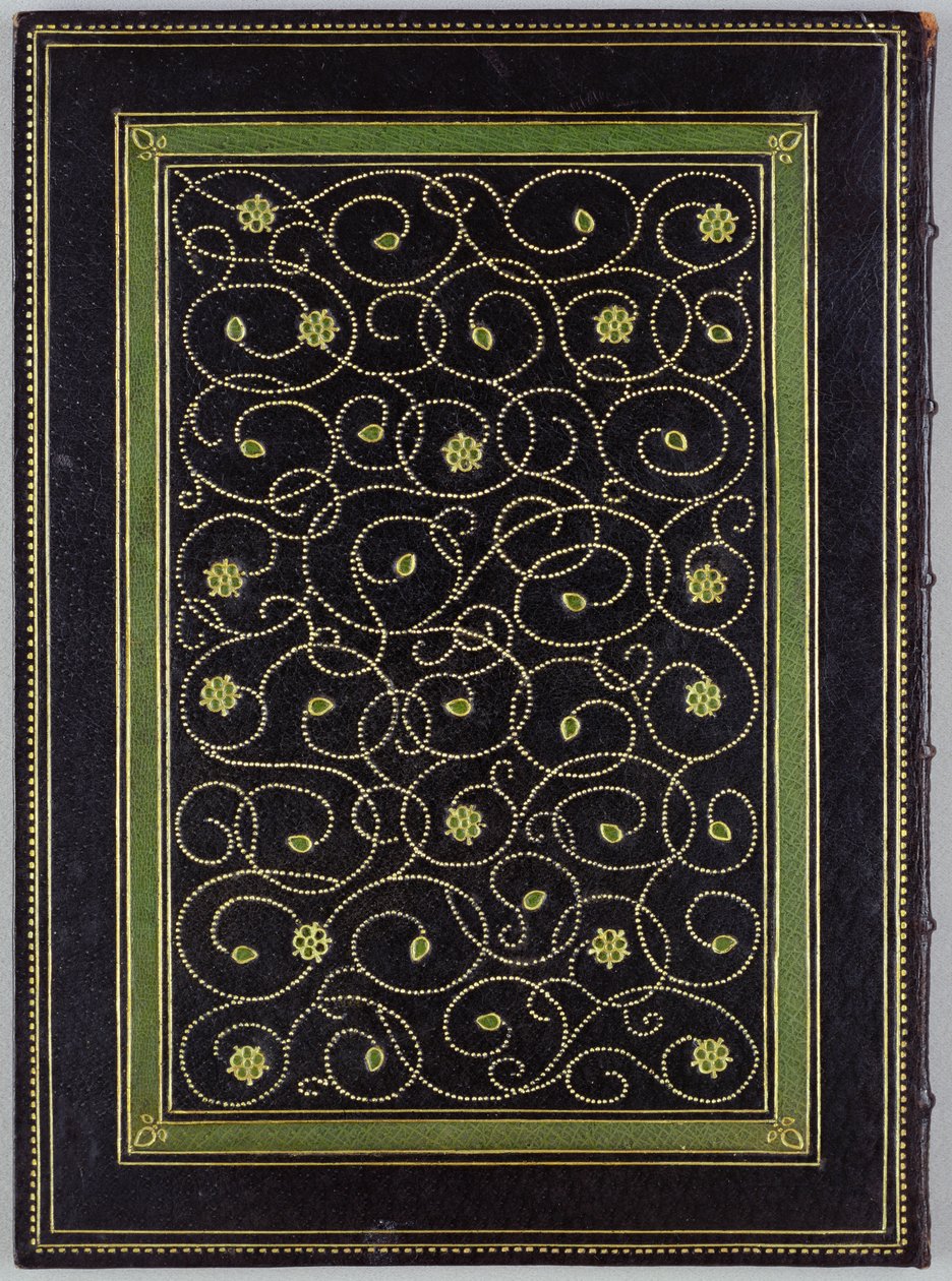 Omslag till "A Brief History of Printing" av Emery Walker (1851-1933) 1911 (läder och & guld) av Katharine Adams