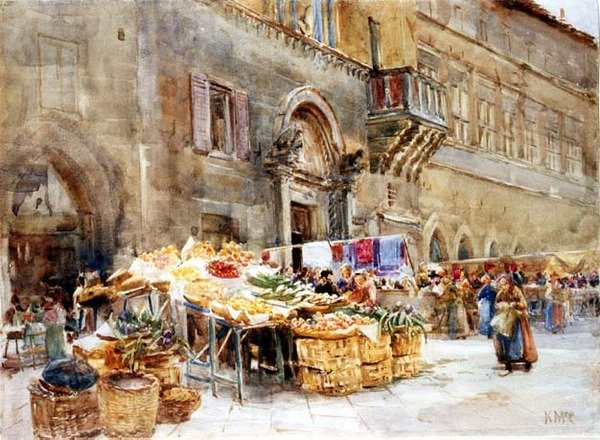 Före folkkaptenens hus, Perugia, ca 1906 (wc) av Katharine McCracken