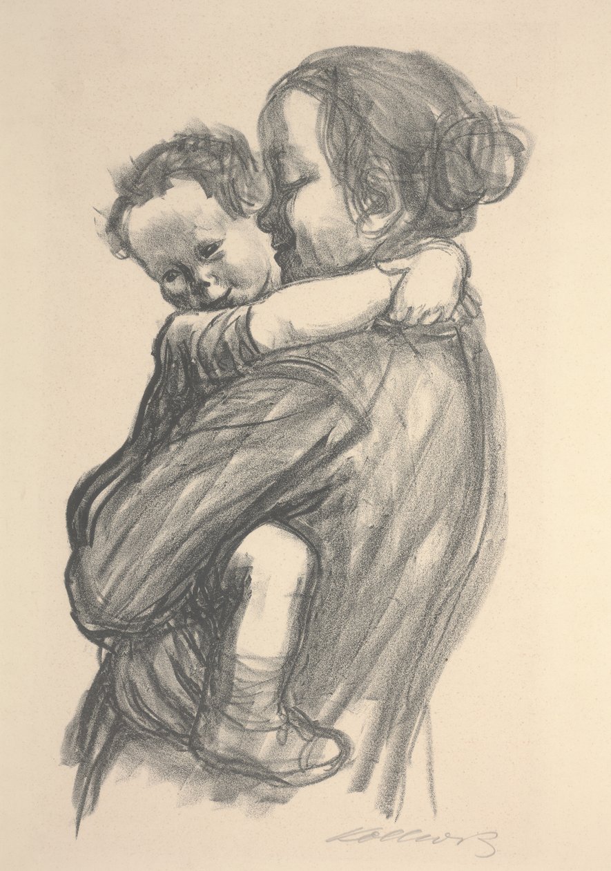 Pojke med armarna runt mammas hals av Käthe Kollwitz