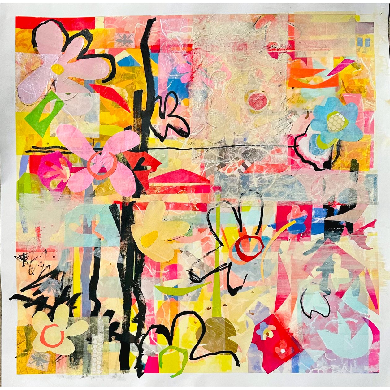 floral frenzy, 2024 (blandteknik på papper) av Kathy Dunaway