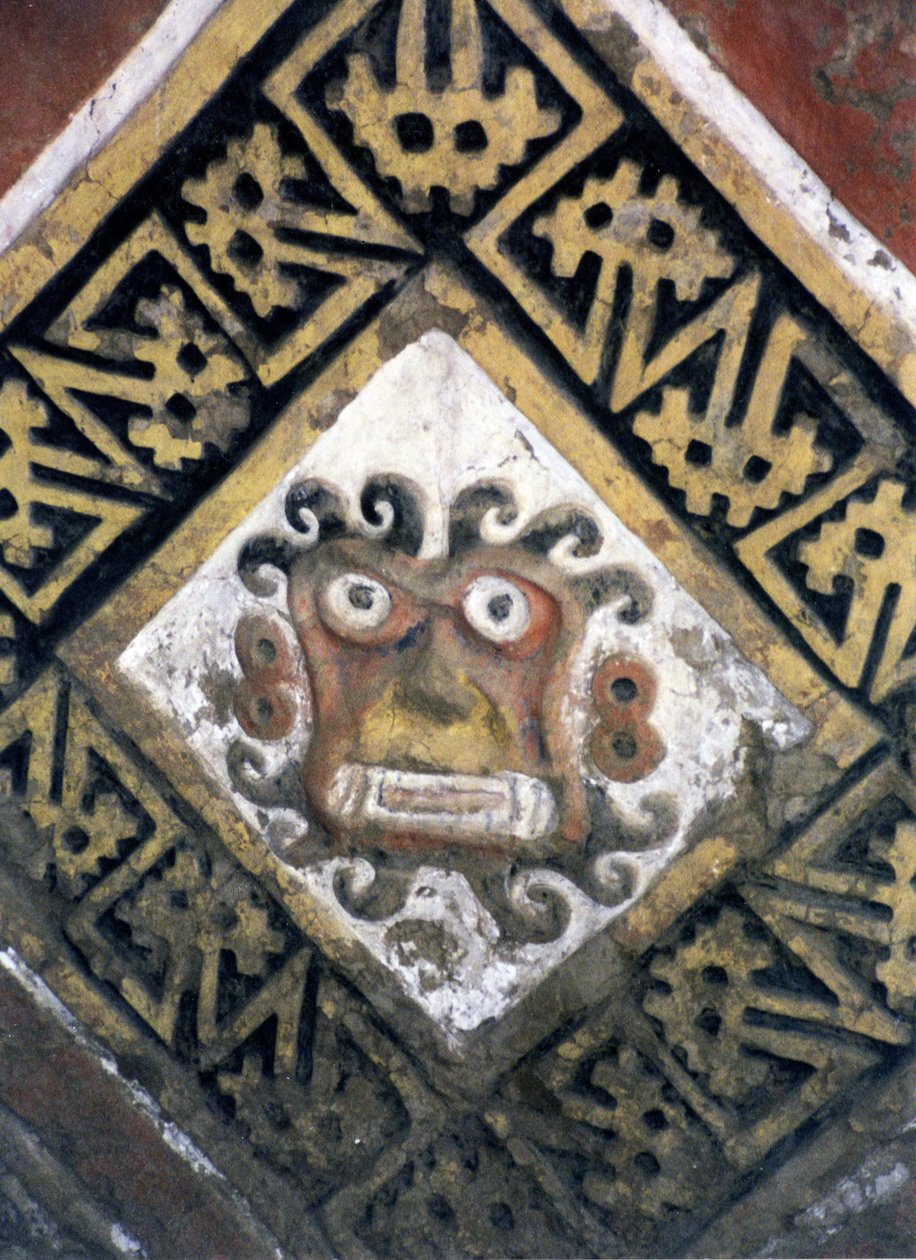 Detalj av en vägg inuti pyramiden, möjligen ett tempelkomplex, byggt av Moche-folket, ca 200-500 e.Kr (foto) (detalj av 138728) av Katie Attenborough