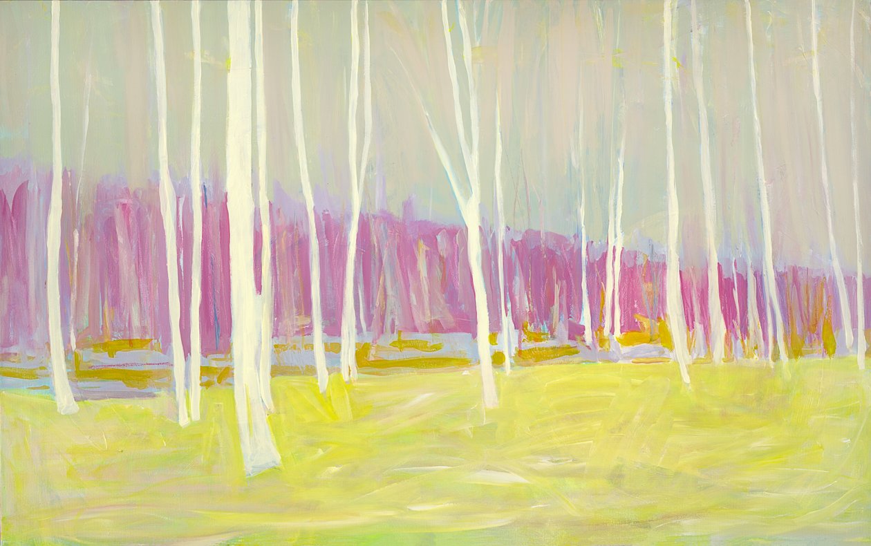 Pink  Yellow Woods, 2021 (akryl på duk) av Katie Ré Scheidt