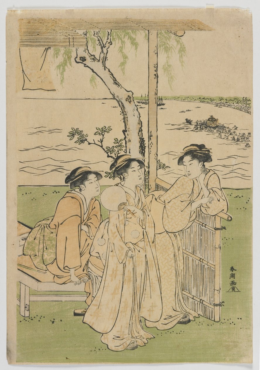 Tre skönheter på sommaren, kvinnor i Takanawa, Edo-perioden, mitten av 1780-talet (trätryck i färg) av Katsukawa Shuncho
