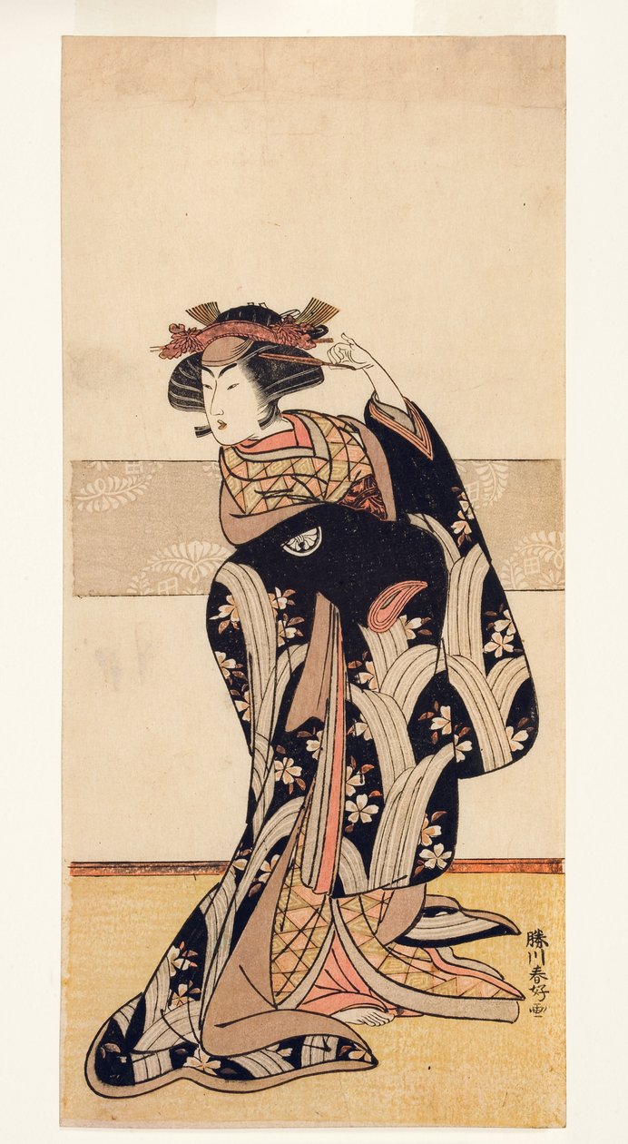 Skådespelaren Segawa Kikunojo III i en kvinnlig roll, 1774-76 (träkloss) av Katsukawa Shunko
