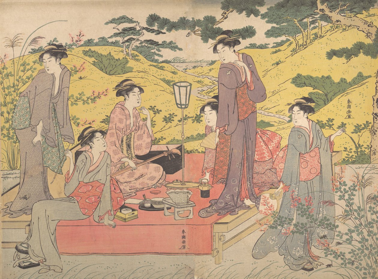 En picknickfest i Hagidera, sent 1700-tidigt 1800-tal. av Katsukawa Shuncho