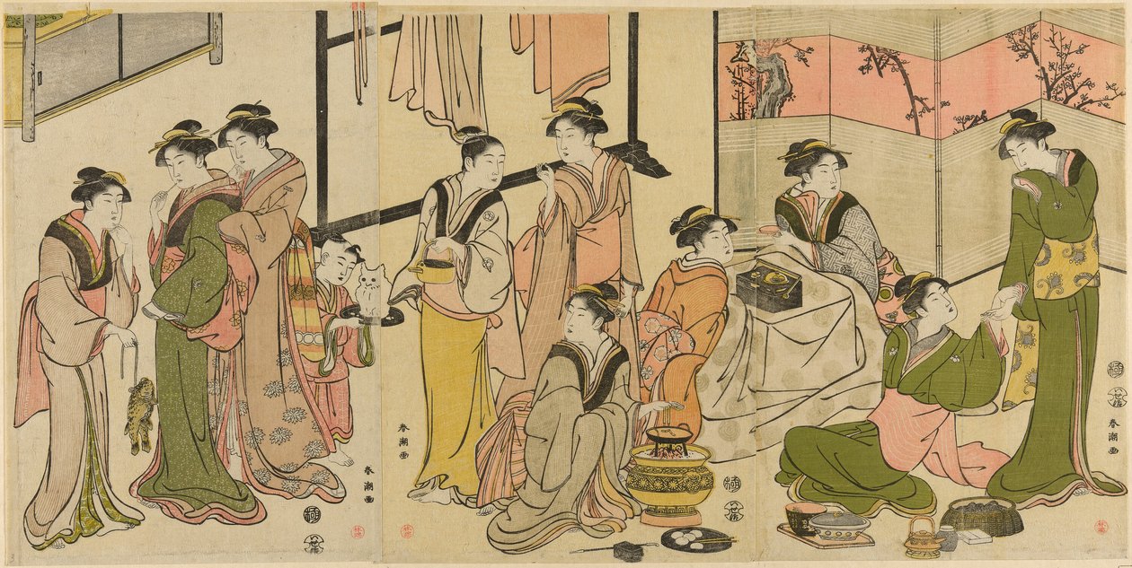 Ensam d Te Kotatsu av Katsukawa Shuncho