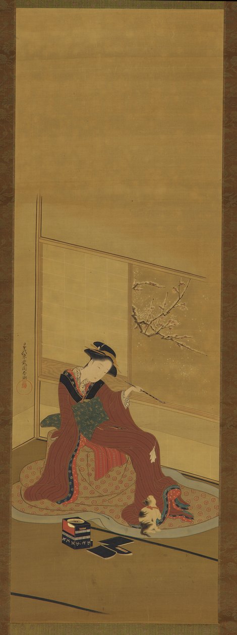 Interiör: en flicka och en kattunge, Edo-period, sent 1700-tal. av Katsukawa Shuncho