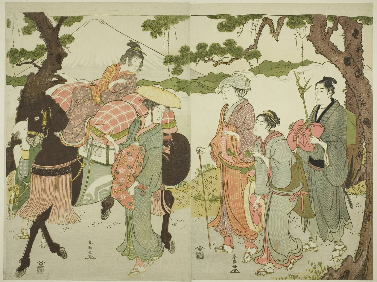 Resenärer på Tokaido av Katsukawa Shuncho