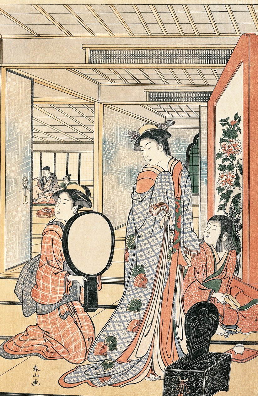 Kvinna framför spegeln, av Katsukawa Shunsho (1726-1792), Japanska civilisationen av Katsukawa Shuncho