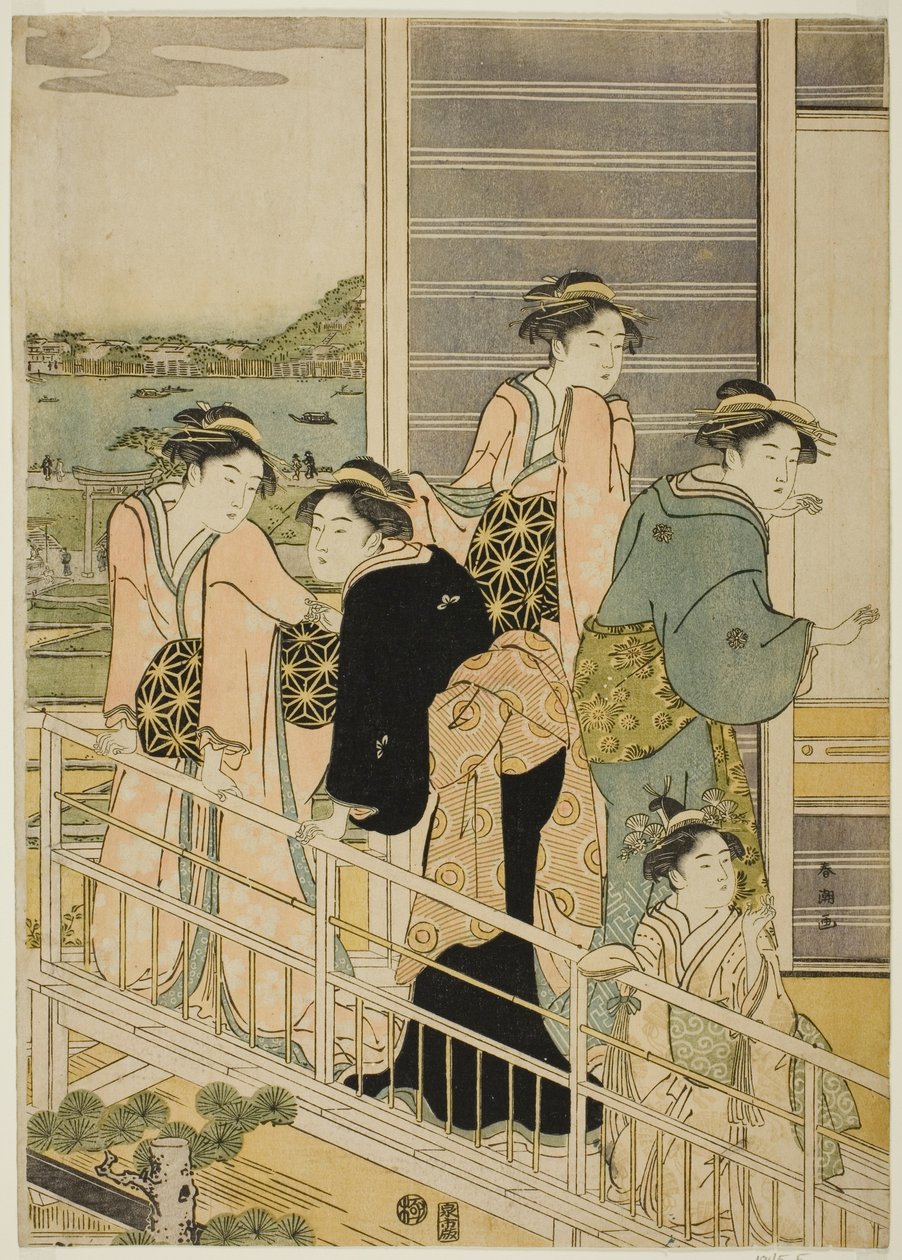 Kvinnor på en balkong i ett Yoshiwara tehus av Katsukawa Shuncho