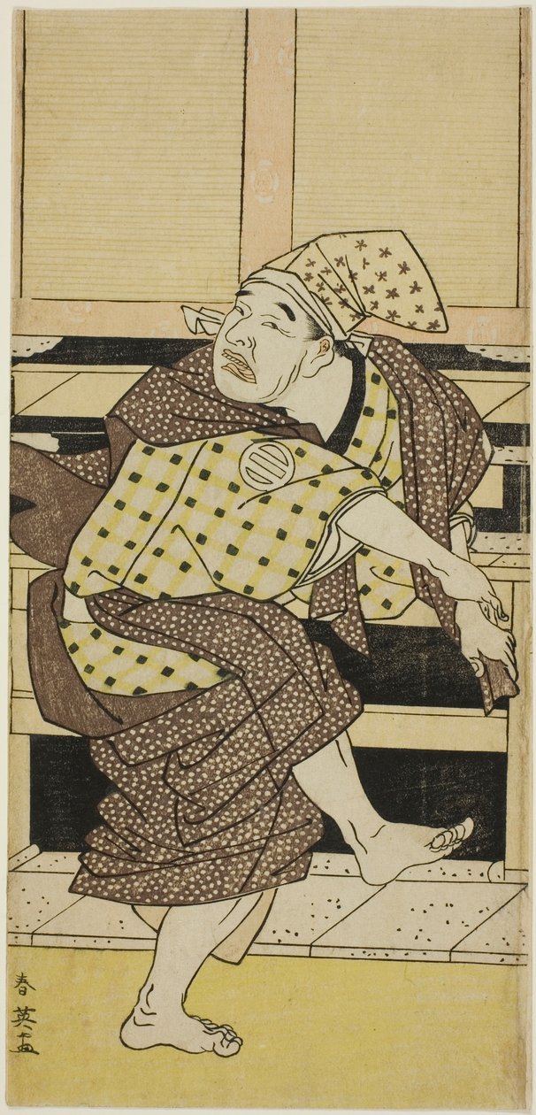 Skådespelaren Asao Tamejûrô I som den berusade Gotôbei som dansar Sambasô-dans i "Yoshitsunes Koshigoe Petition" ("Yoshitsune Koshigoe jô") av Katsukawa Shun