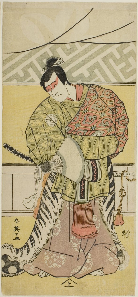 Skådespelaren Sakata Hangorô III som Takechi Mitsuhide i "Muromacho Chronicle in Kana Script" ("Kanagaki Muromachi bundan") av Katsukawa Shun