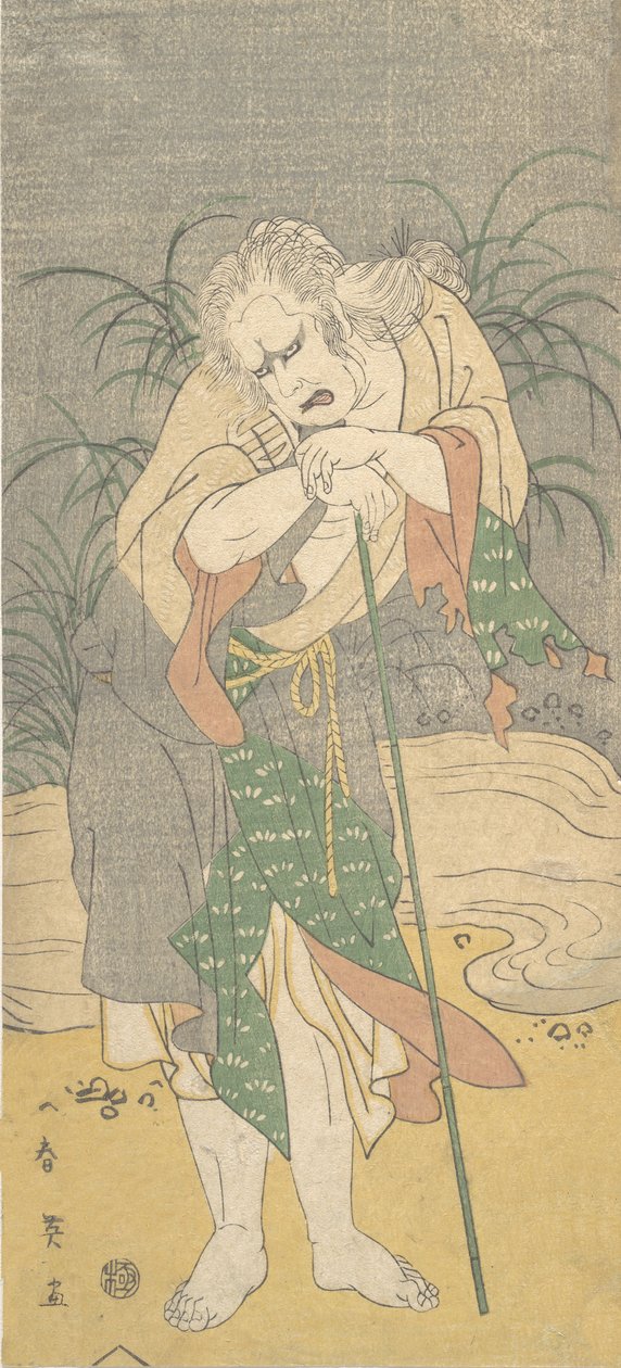 Asao Tamejuro som en gråhårig gammal man i trasiga kläder, ca. 1789. av Katsukawa Shun