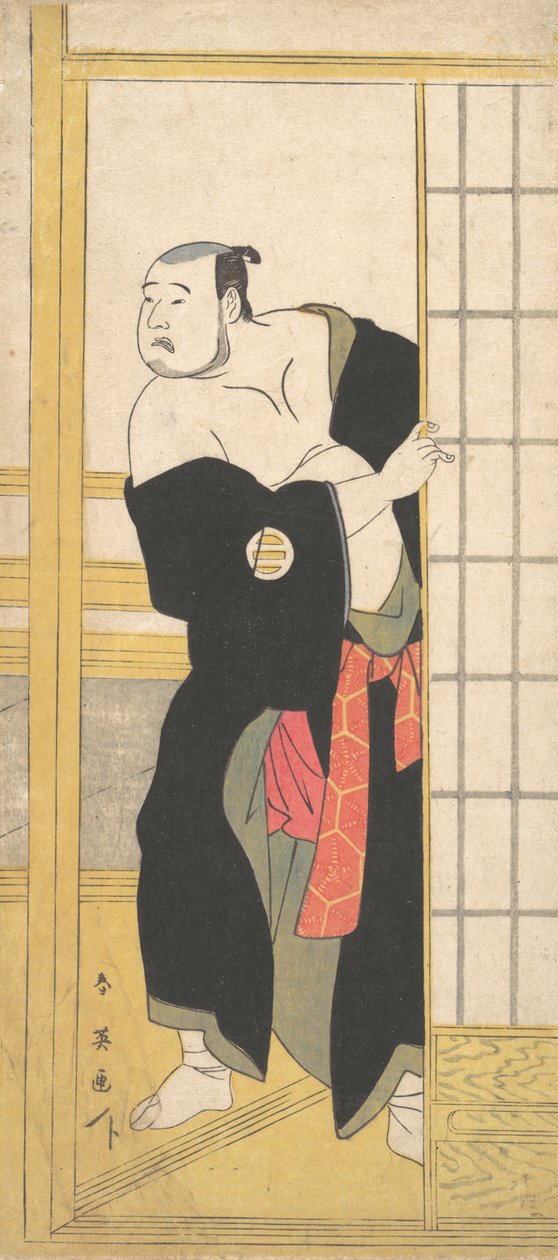 Asao Tamesaburo som en stark man med en grön kimono, ca. 1795. av Katsukawa Shun