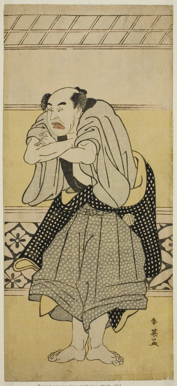 Skådespelaren Asao Tamejuro I som den berusade Gotobei i pjäsen Yoshitsune Koshigoe Jo, uppförd på Ichimura-teatern under den nionde månaden 1790 av Katsukawa Shun