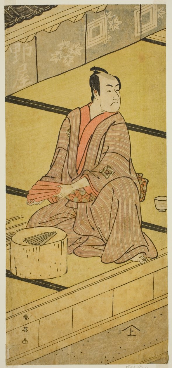 Skådespelaren Ichikawa Monnosuke II som Daidoji Tabatanosuke i pjäsen Mukashi Mukashi Tejiro no Saru, uppförd på Ichimura-teatern under den åttonde månaden 1792 av Katsukawa Shun