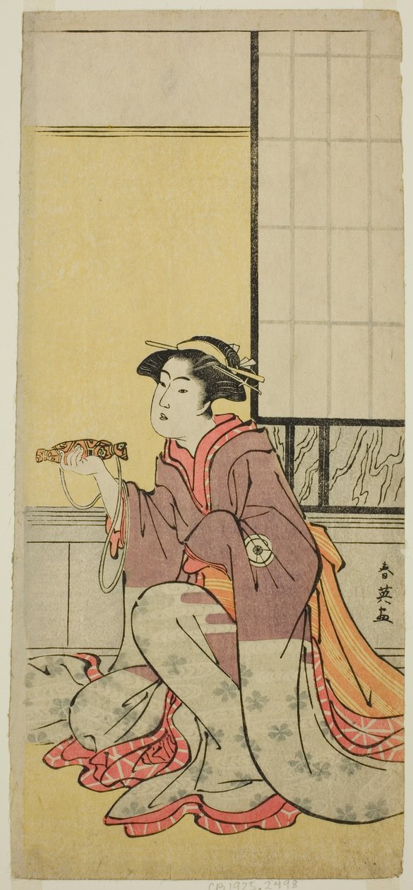 Skådespelaren Iwai Hanshiro IV som Yae (), i pjäsen Sugawara Denju Tenarai Kagami (), framförd på Kiri Theater () i den sjunde månaden 1788 () av Katsukawa Shun