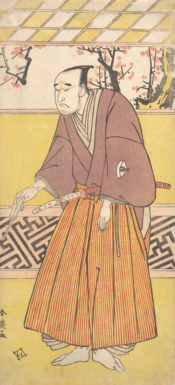 Skådespelaren Onoye Matsusuke I, som en man som håller en stängd fläkt i sin högra hand, ca. 1780. av Katsukawa Shun