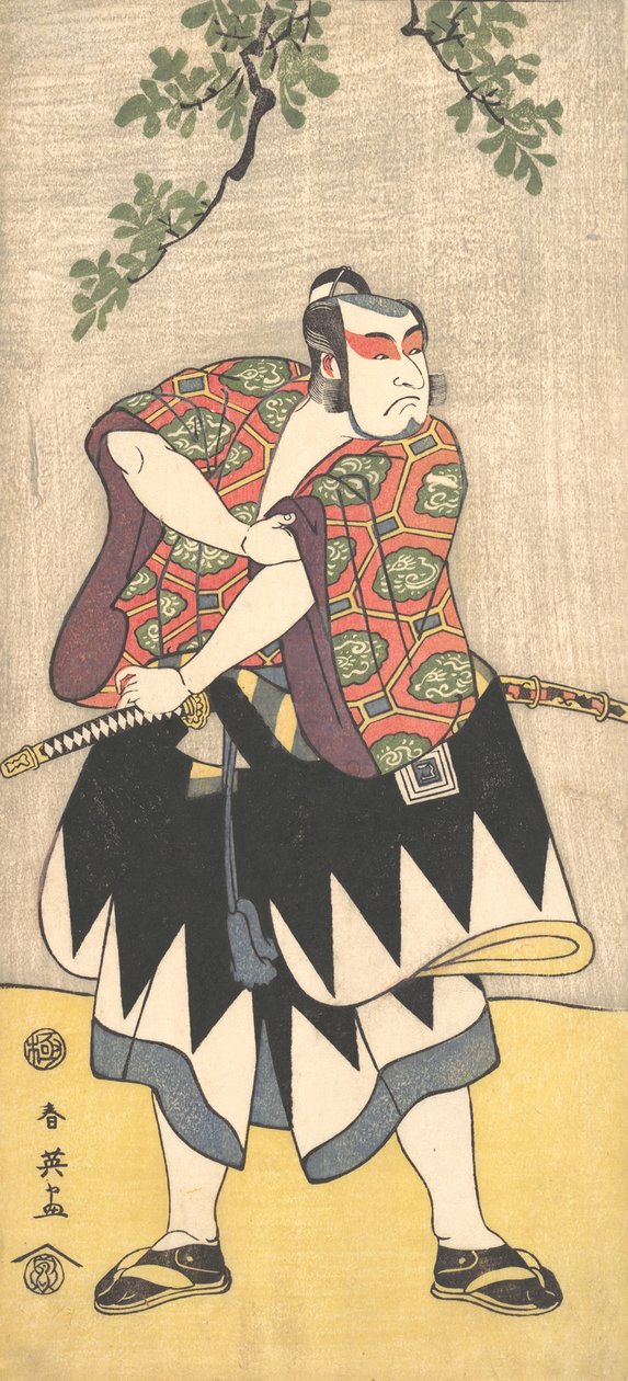Den andra Ichikawa Monnosuke som en man klädd i en kimono, ca. 1793. av Katsukawa Shun