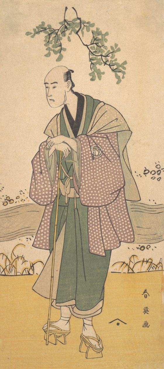 Den tredje Bando Hikosaburo som en man som står på stranden av en flod, ca. 1793. av Katsukawa Shun