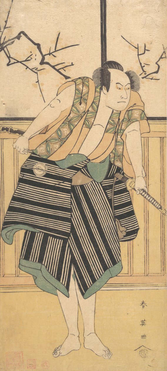 Den tredje Sawamura Sojuro som en man som står i ett rum, ca. 1793. av Katsukawa Shun