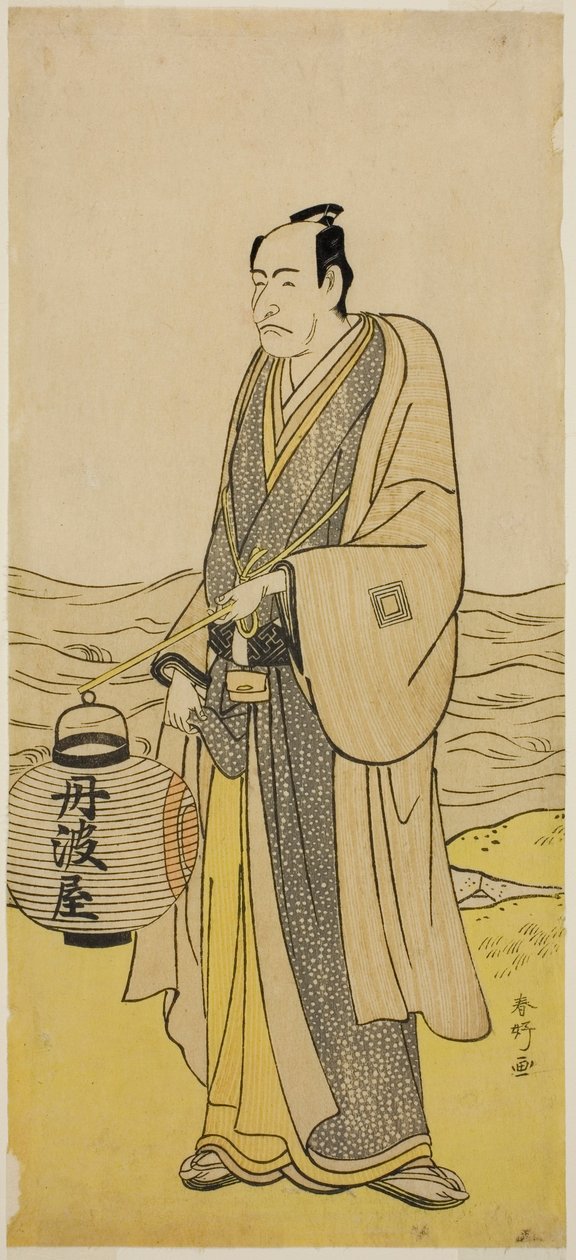 Skådespelaren Ichikawa Danjuro V som Tambaya Suketaro i pjäsen On