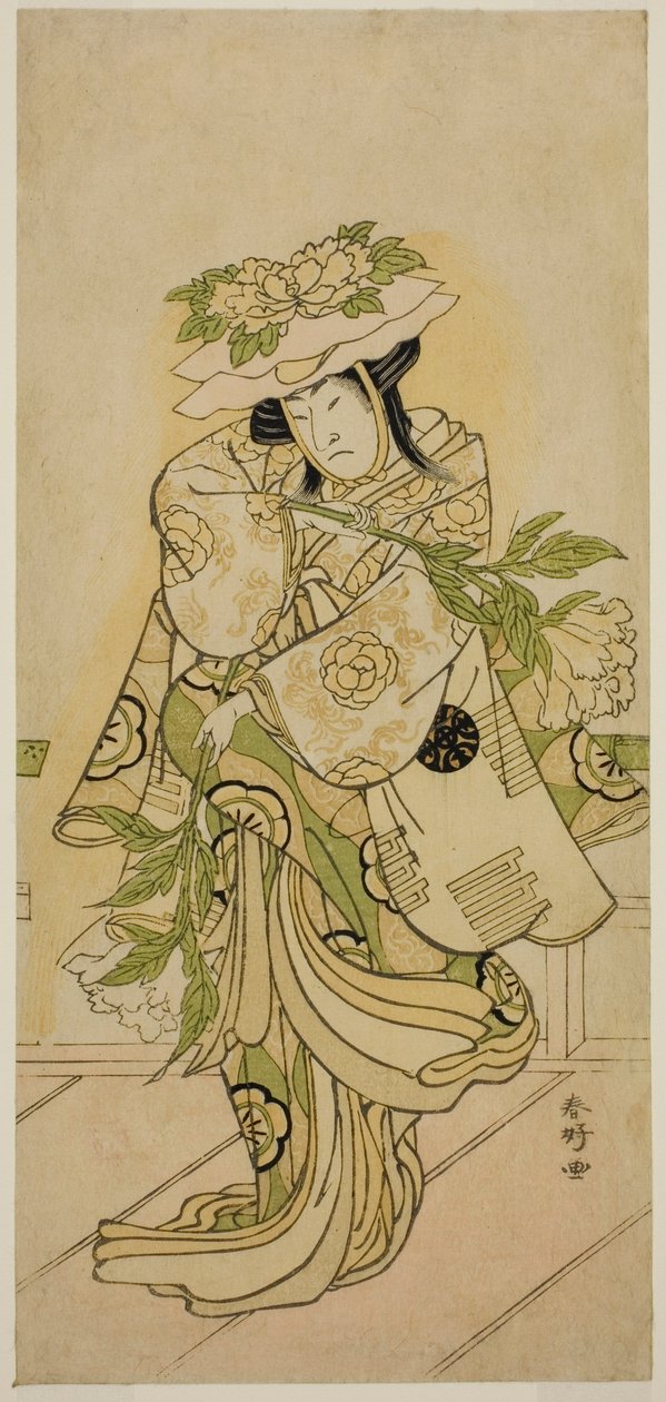 Skådespelaren Nakamura Nakazo I i en Shak-kyo-dans i pjäsen Aioi Jishi, uppförd på Ichimura-teatern under den fjärde månaden 1784 av Katsukawa Shunkо̄