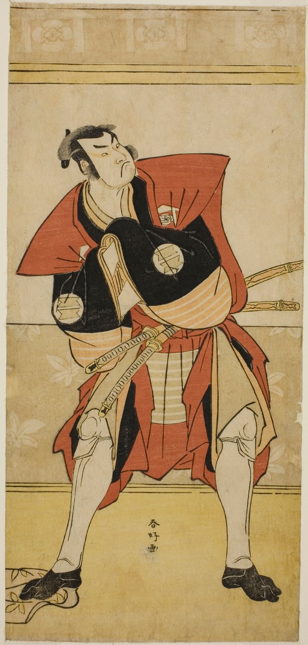 Skådespelaren Sakata Hangoro III som Omi no Kotoda i pjäsen Haru no Nishiki Date-zome Soga, uppförd på Nakamura-teatern under den andra månaden 1790 av Katsukawa Shunkо̄