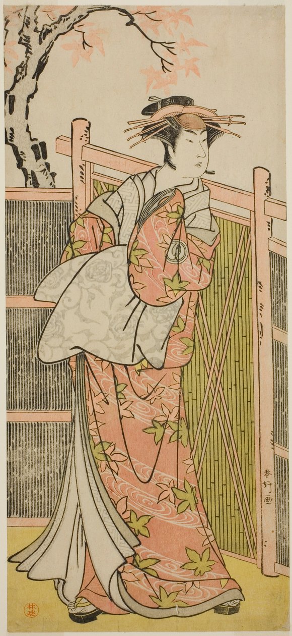 Skådespelaren Sawamura Sojuro III som kurtisanen Takaos ande i pjäsen Takao Daimyojin Momiji no Tamagaki, uppförd på Nakamura-teatern i den sjunde månaden 1787 av Katsukawa Shunkо̄