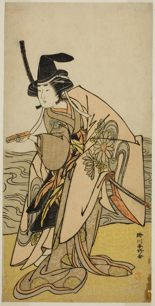 Skådespelaren Yamashita Kinsaku II som Lady Kikusui (Kikusui Gozen) i pjäsen Kaeribana Eiyu Taiheiki, uppförd på Nakamura-teatern i den elfte månaden 1779 av Katsukawa Shunkо̄