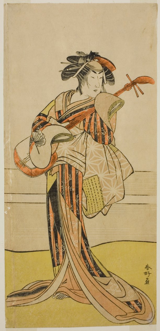 Skådespelaren Yamashita Mangiku I som Osan i pjäsen Kitekaeru Nishiki no Wakayaka, uppförd på Nakamura-teatern i den elfte månaden 1780 av Katsukawa Shunkо̄
