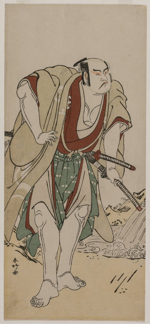 Otani Hiroji III som en samuraj som står bredvid en bäck av Katsukawa Shunko