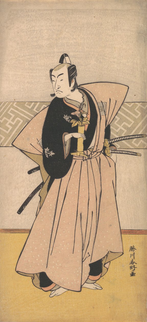 Skådespelaren Ichikawa Omezo som en samuraj med två svärd, 1743-1812. av Katsukawa Shunko