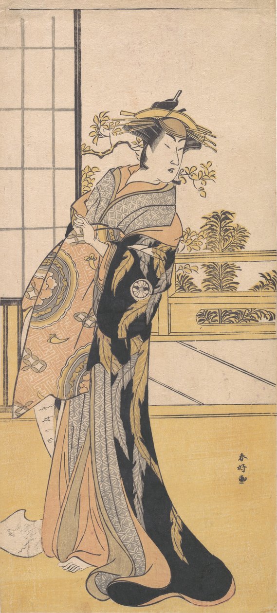 Skådespelaren Segawa Kikunojo 3:e i en kvinnlig roll, ca. 1780. av Katsukawa Shunko