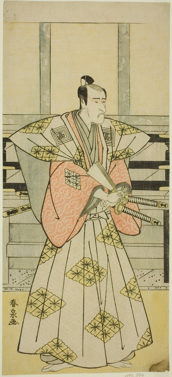 Skådespelaren Ichikawa Komazo III som Fuji Sakon (?) i pjäsen Egara Tenjin Risho Kagami (?), framförd på Nakamura Theatre (?) under den tredje månaden, 1789 (?) av Katsukawa Shunsen